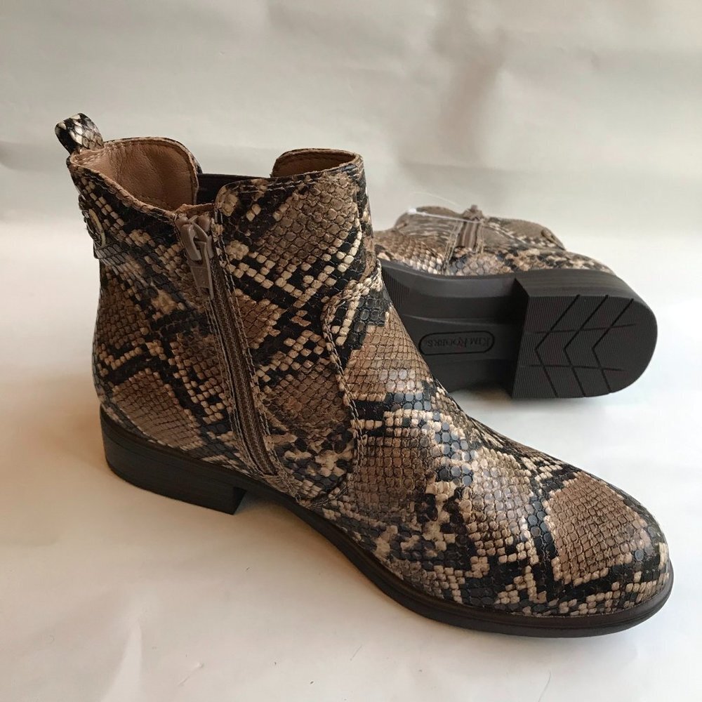 Kim Rogers Ankle‎ Boots Ultra Comfort Snake Print Brown Side Zip New Without Tag